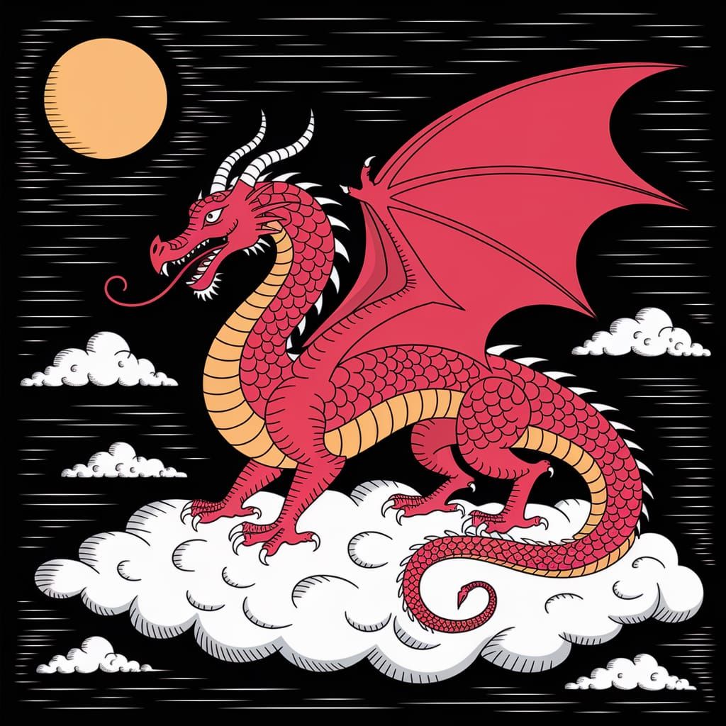 Dragon Soaring Through Clouds in Fantasy Image