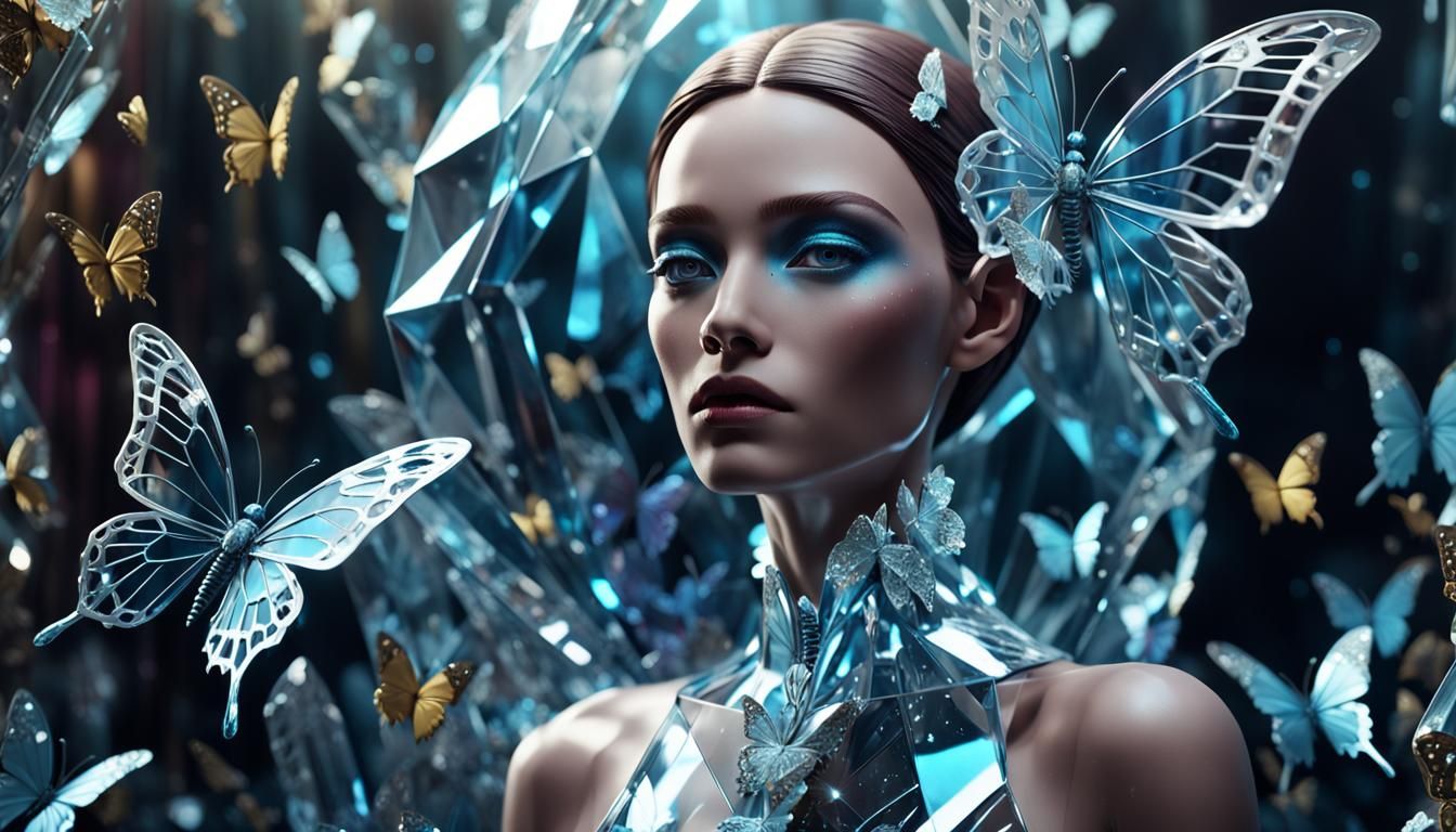 Crystal Mannequin in Surreal Setting: Dramatic Photography