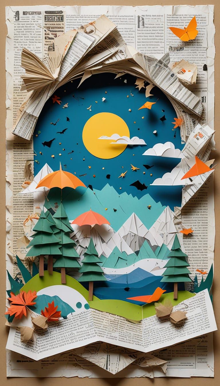 Whimsical Mixed-Media Collage of a Dreamlike Scene