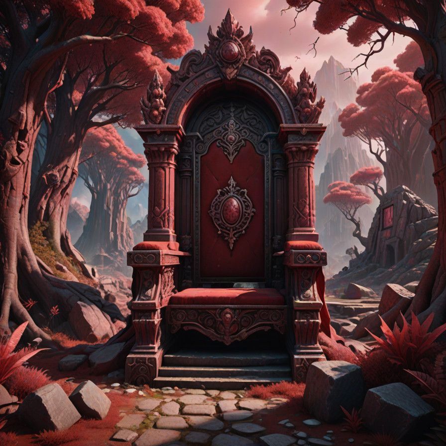 Majestic Red Rhodonite Throne in Vibrant Fantasy Style