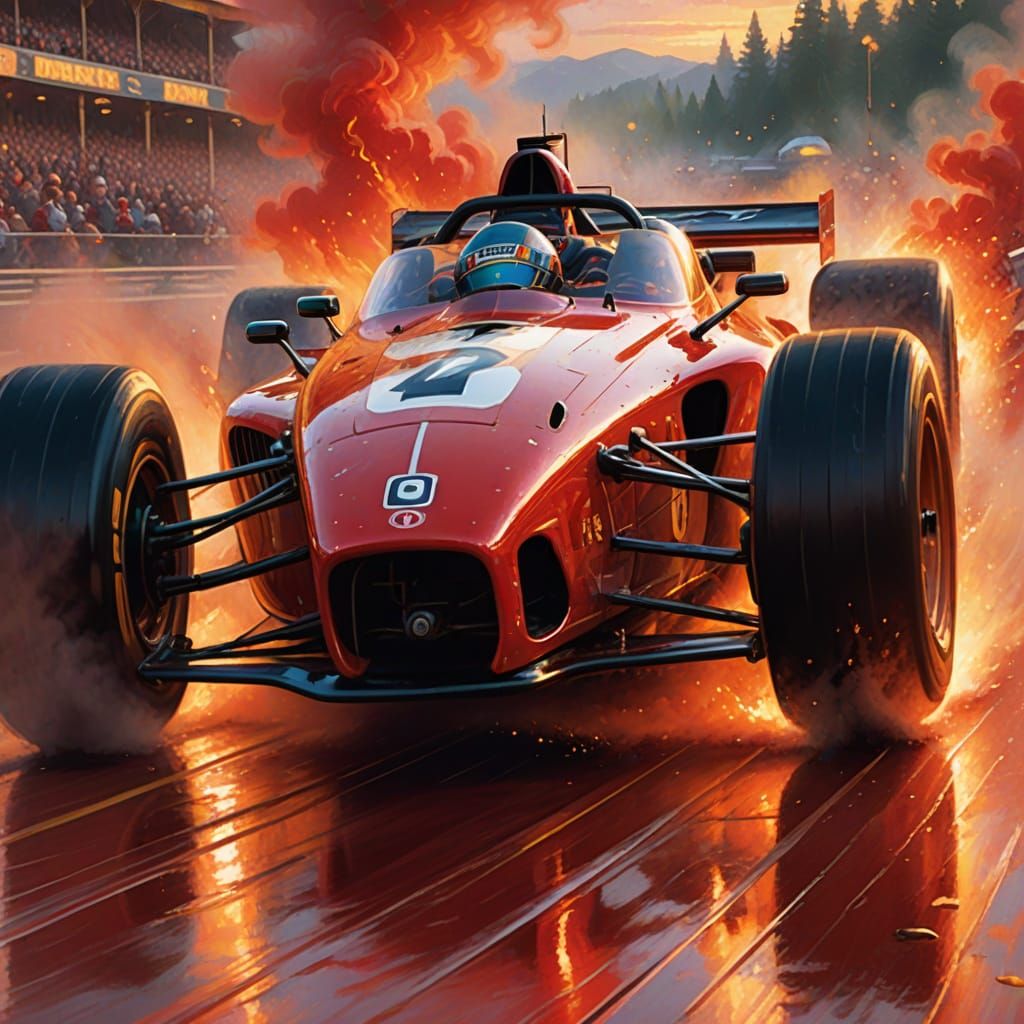 Fire Red Race Car in Ethereal Fantasy Art Style