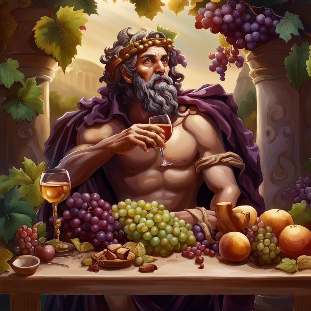 Dionysus Celebrates with Gods in Olympus