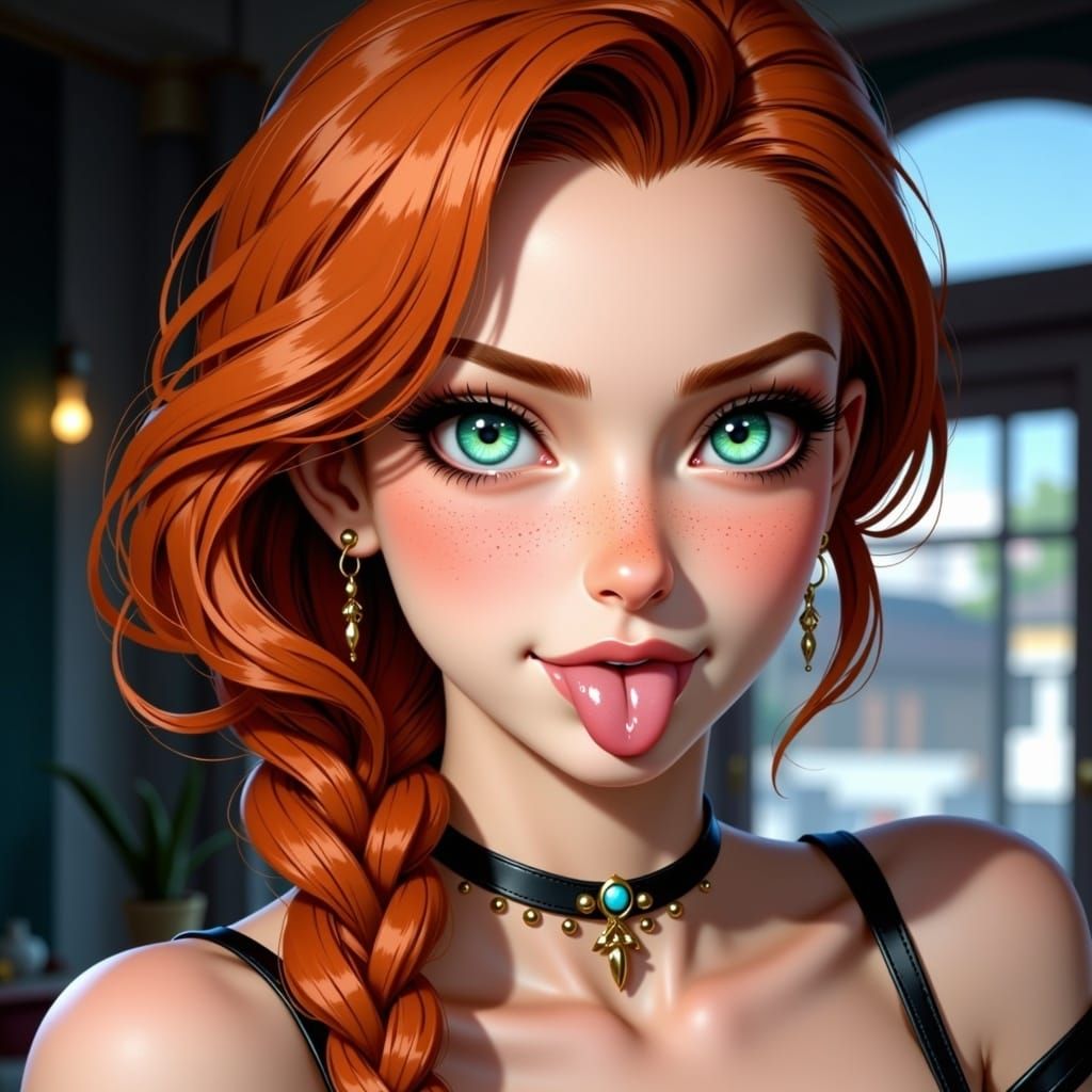 Redhead Woman Portrait with Freckles and Green Eyes