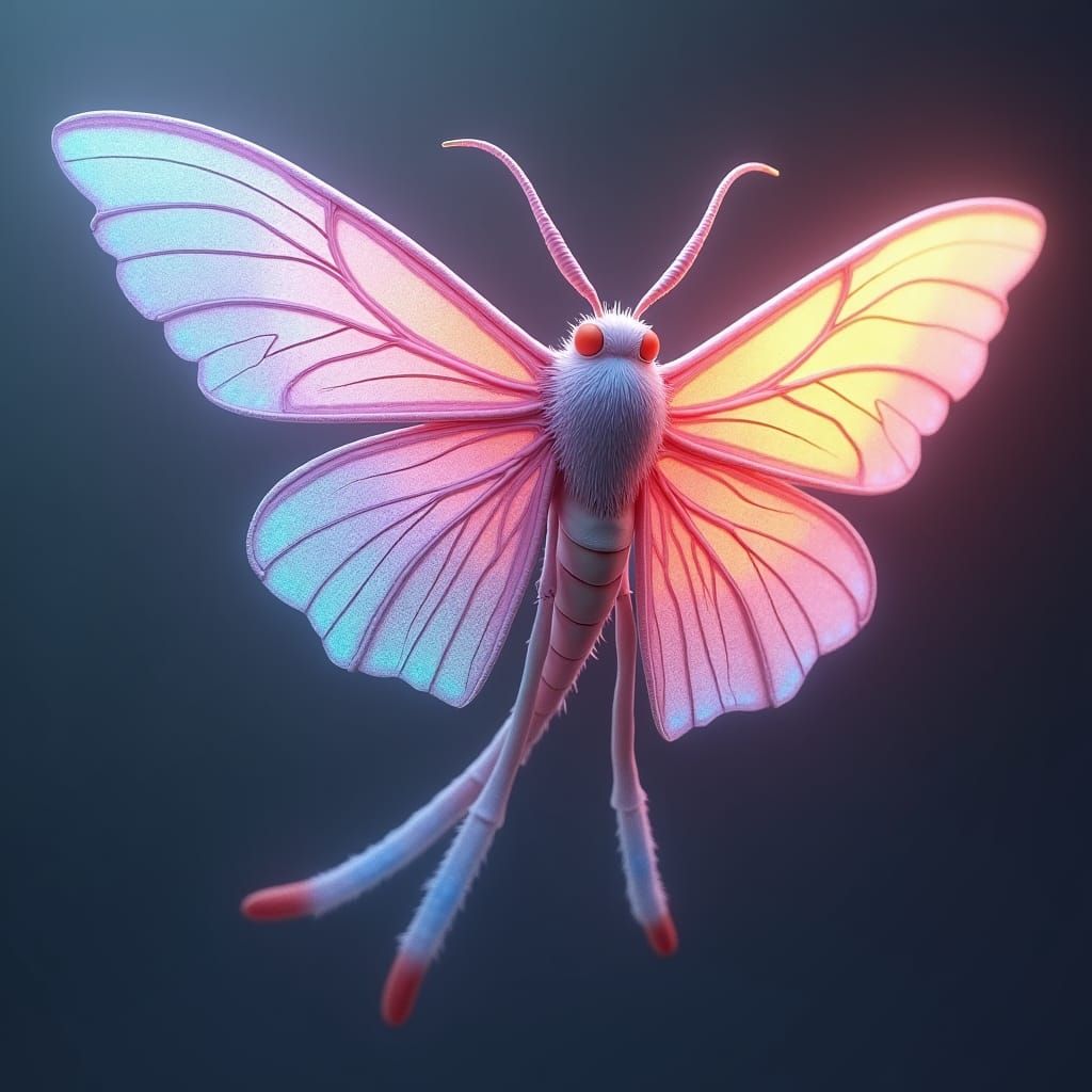 Rainbow Aura Moth in 3D Anime Style