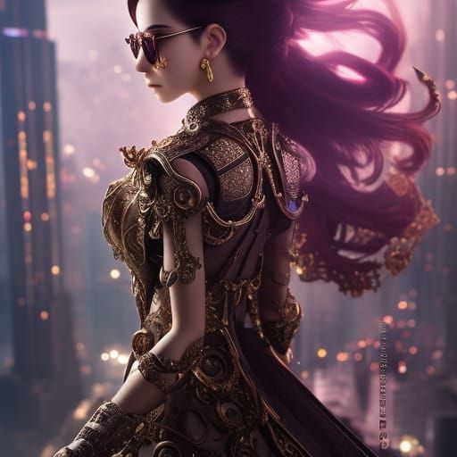 Filigree Rococo and Cyberpunk Women, Detailed Art