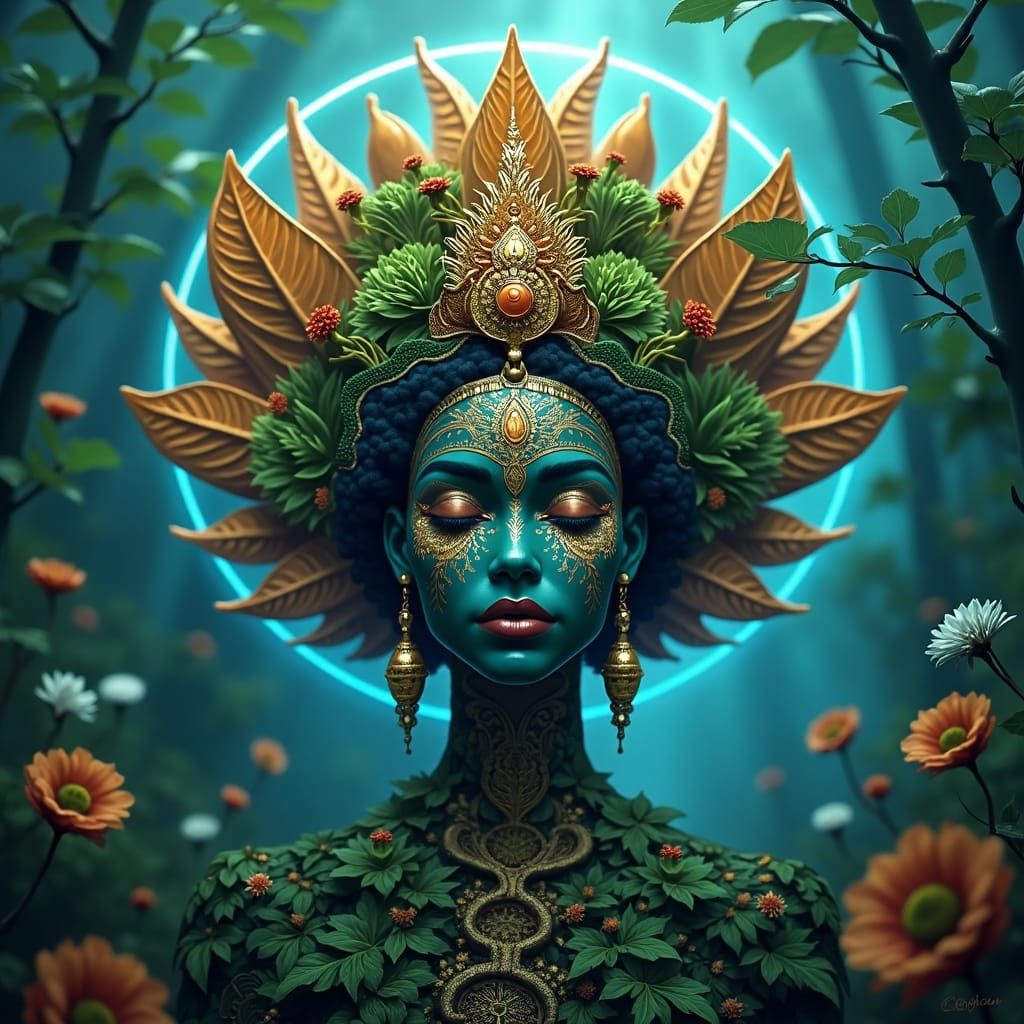 Ethereal Rainha da Floresta Embodied in Ayahuasca, Surrounde...