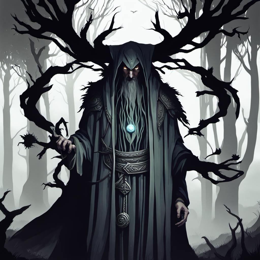 Enigmatic Druid in Shadowy Darkness