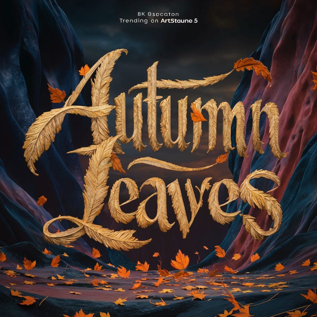 Calligraphic Autumn Leaves in Matte Landscape