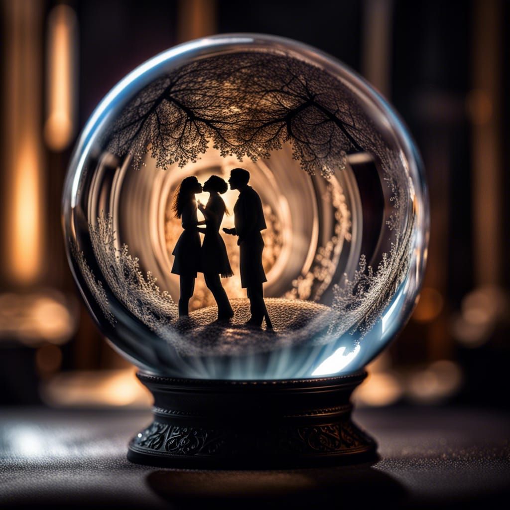 Kissing Couple Inside a Crystal Ball