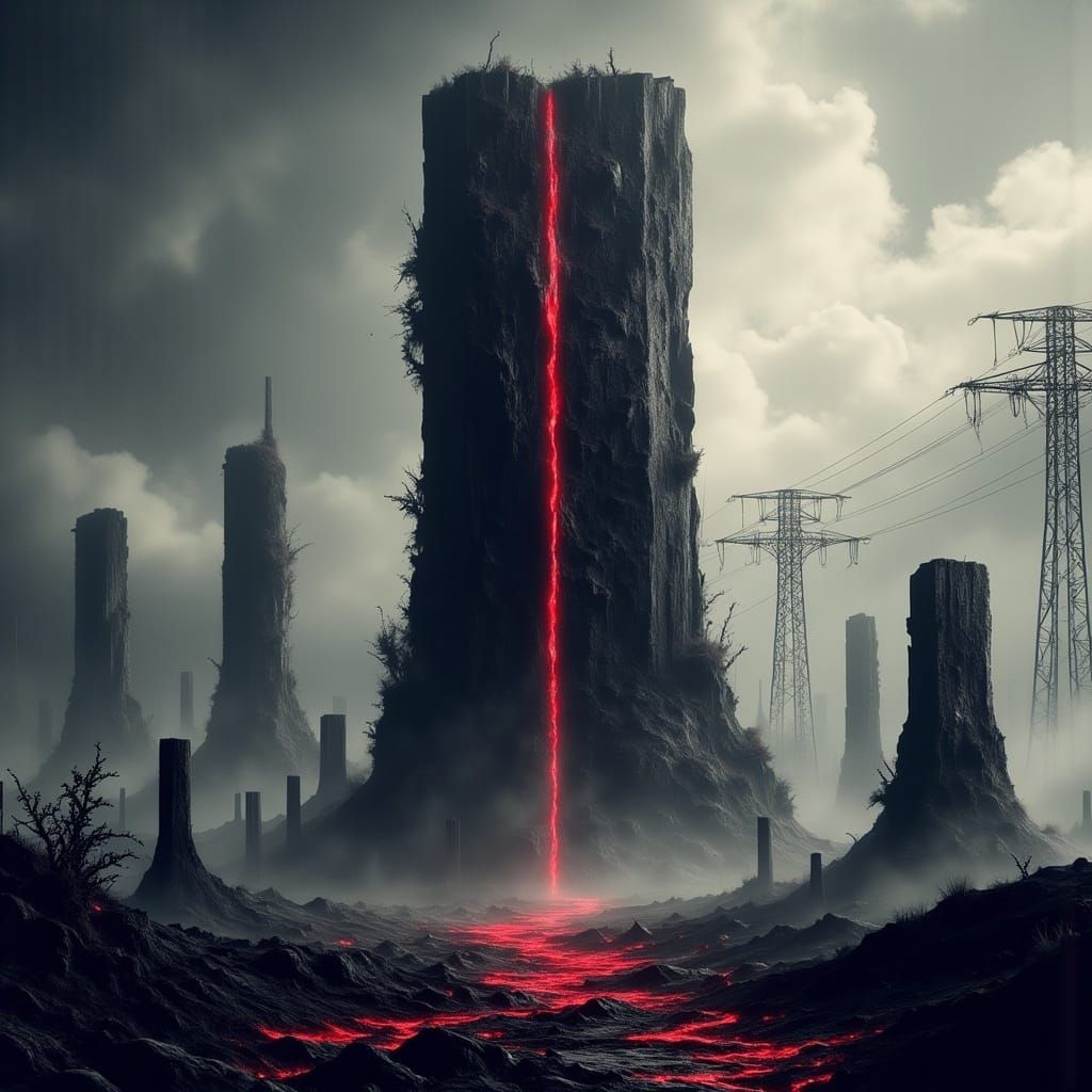 Ancient Alien Monolith in a Dystopian Landscape