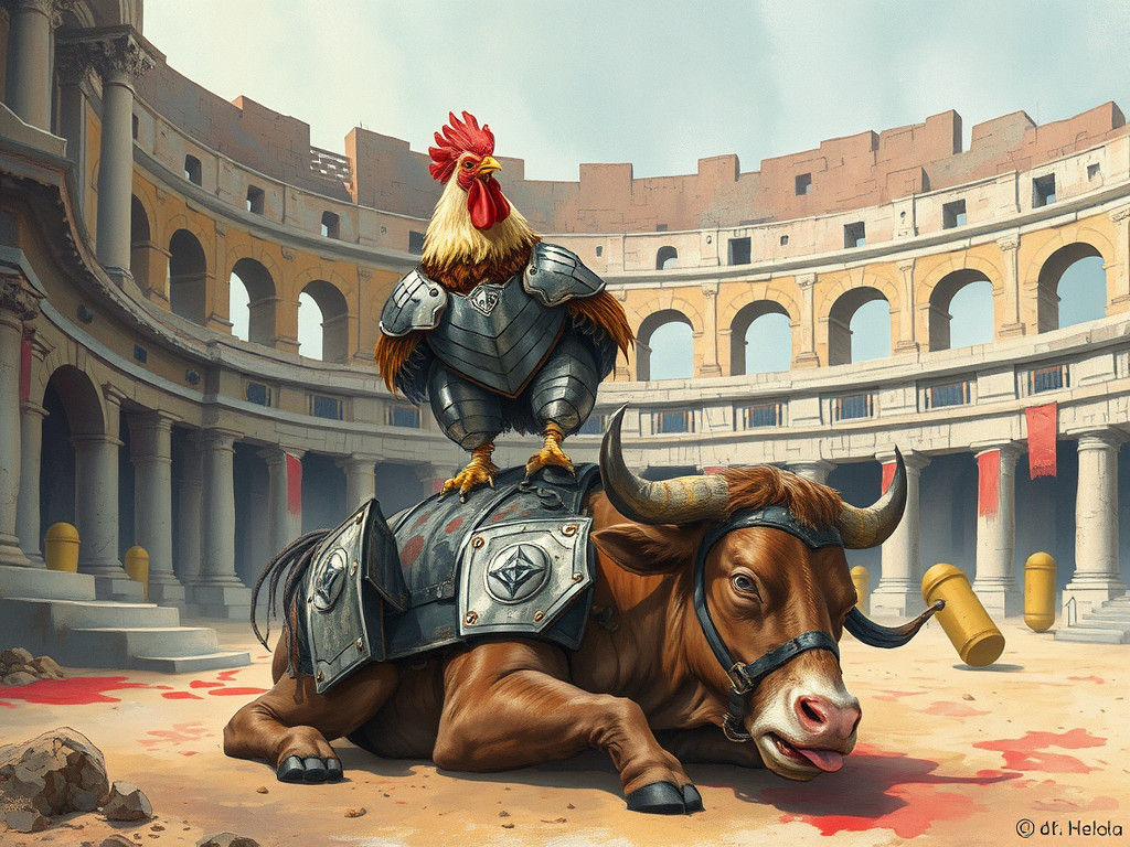 Victorious Armored Chicken in Pastel Watercolor