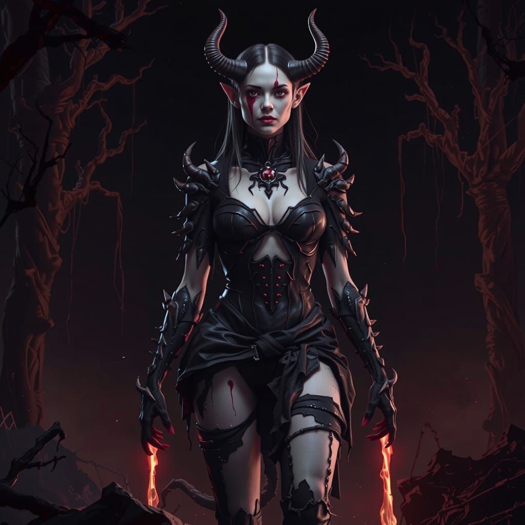 Detailed Demon Girl in Horror Fantasy Style