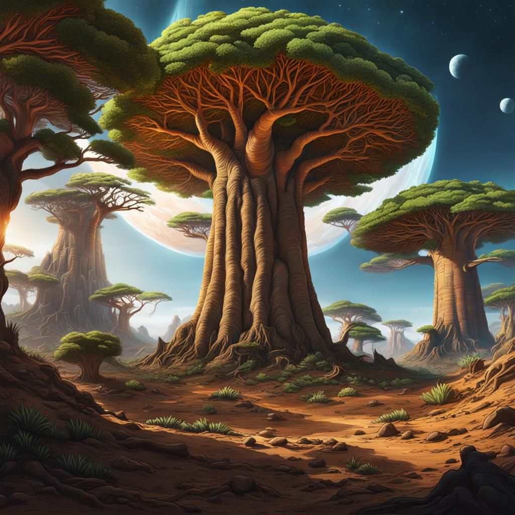 Baobabs on Asteroid: Detailed Matte Painting