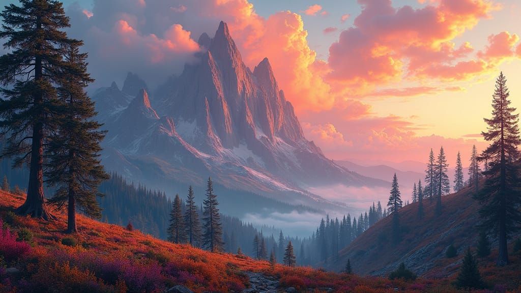 Hyperrealistic Landscape with Colorful Mountains in Digital ...