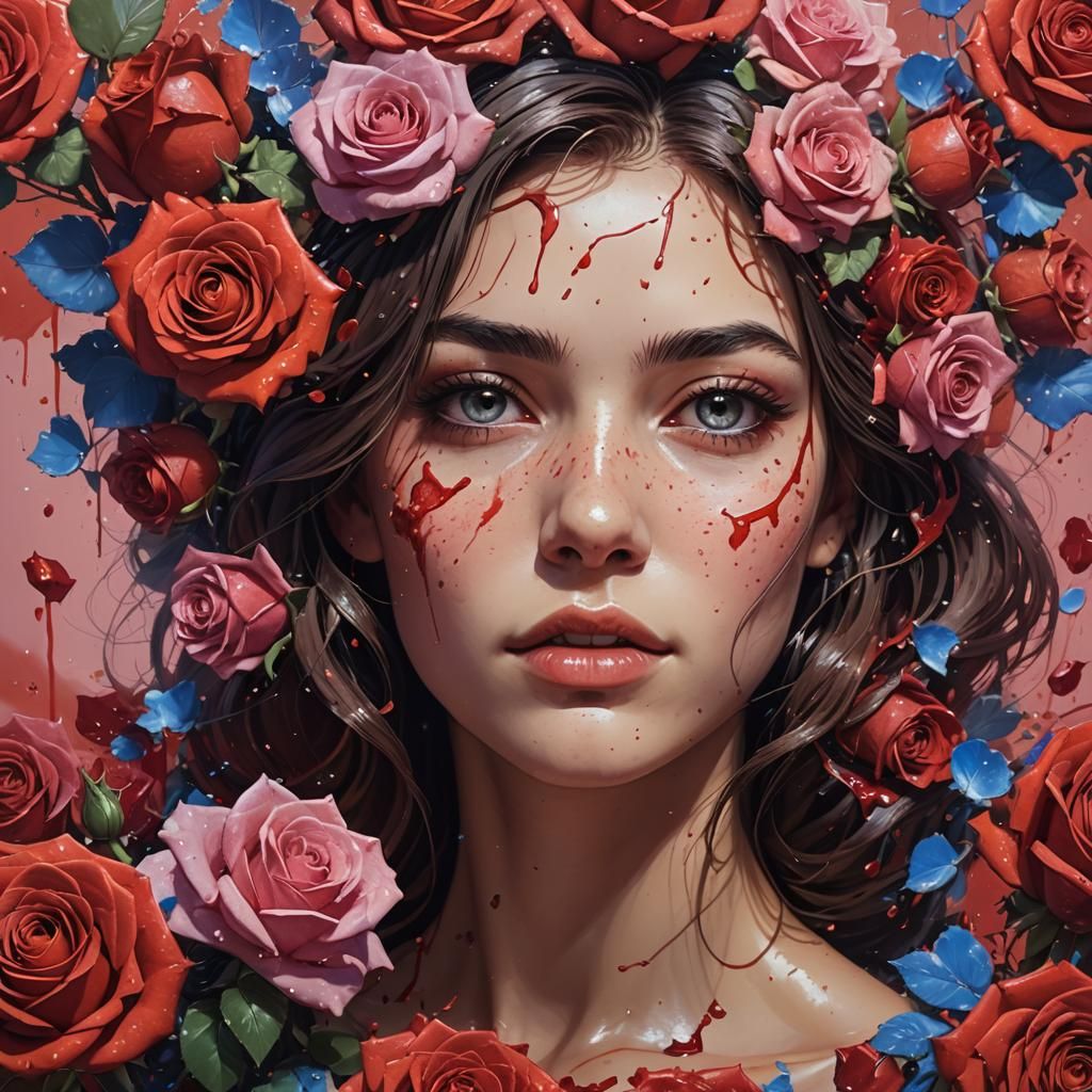 Hyperrealistic Roses and Violets in Splash Art