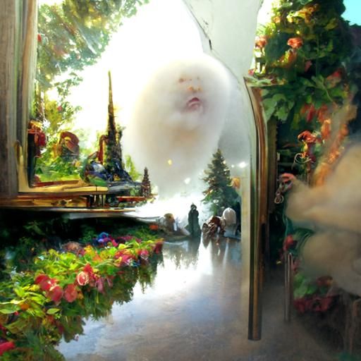 Ethereal Fantasy Mirror Reflects Misty Landscape