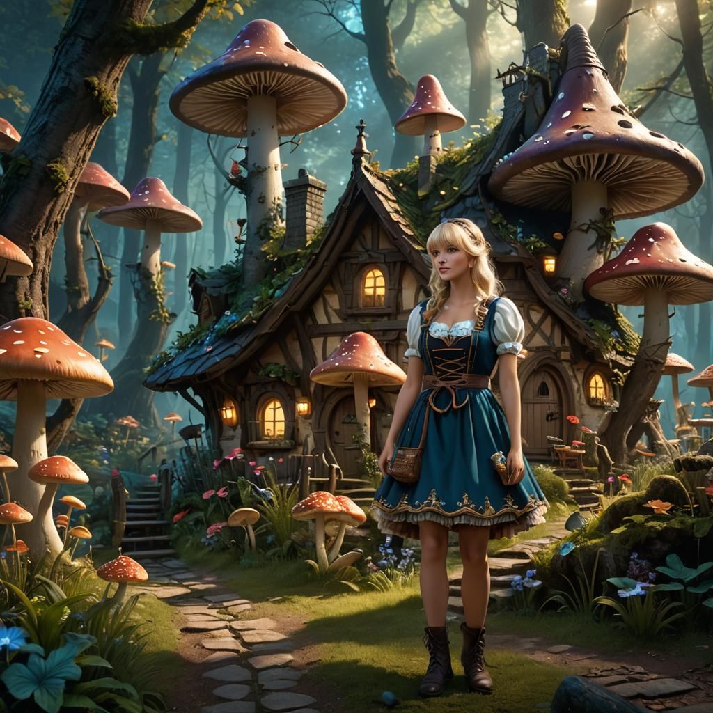 Enchanted Forest Fairy House with German Girl, Detailed Matt...