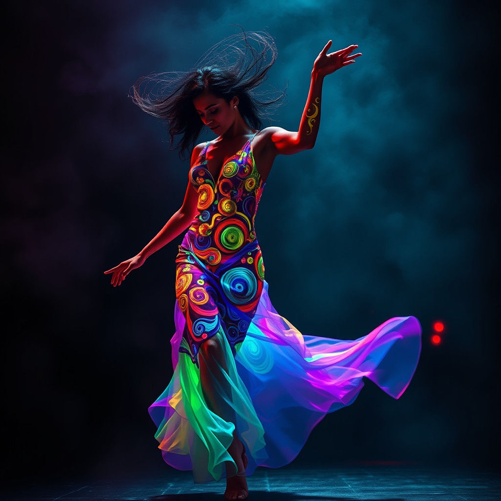 Cuban Dancer in Fluorescent Light, Hyperrealistic Style