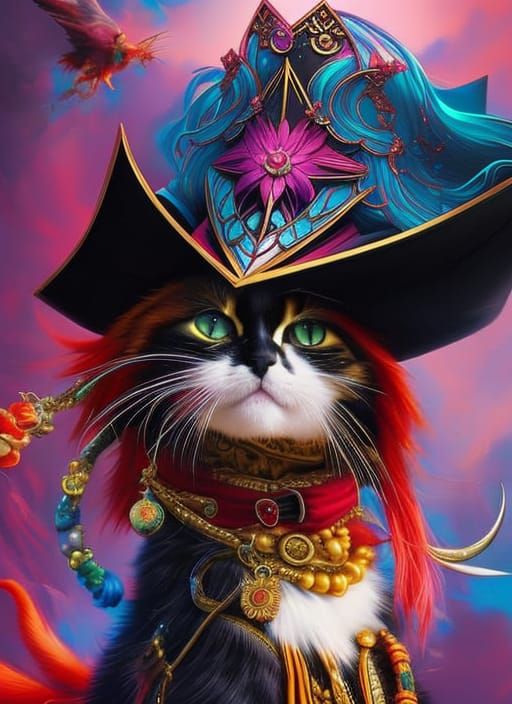 Pirate Kitten Portrait in Detailed Digital Art Style