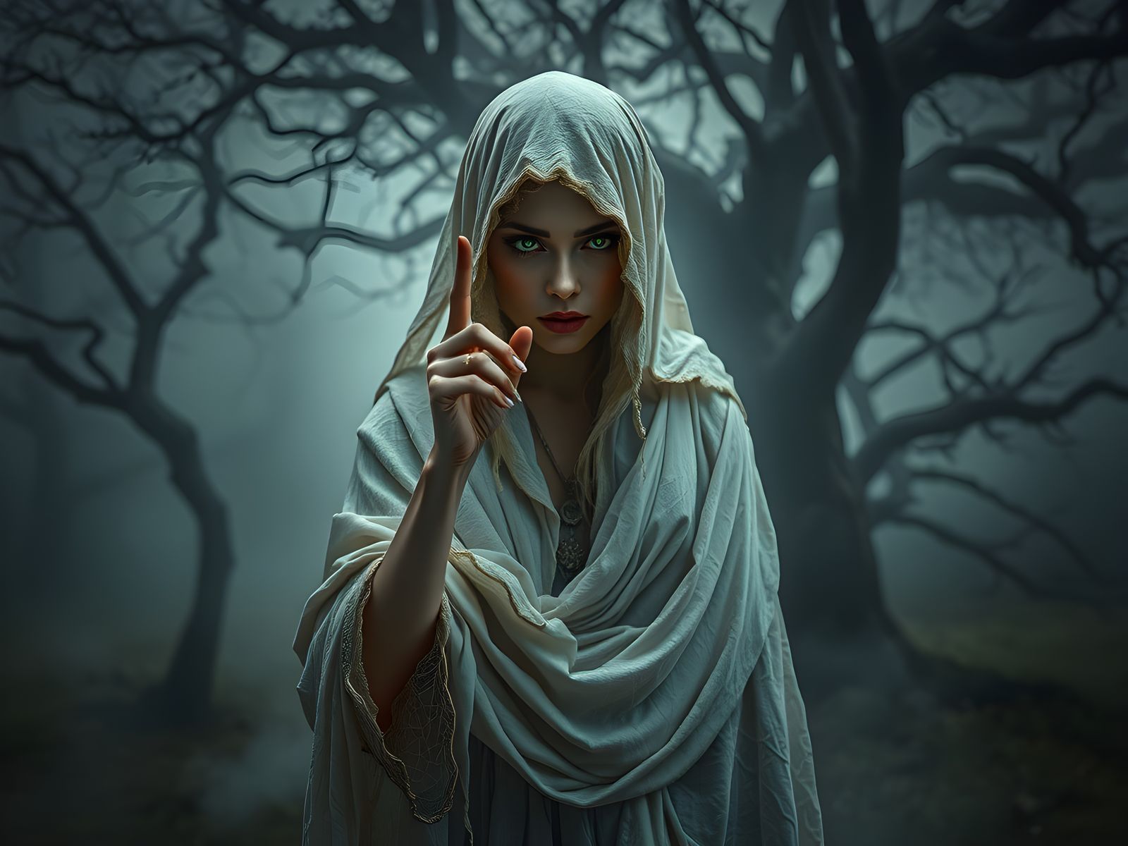 Ethereal Ghost Beckons Repentance in Hyperdetailed Art