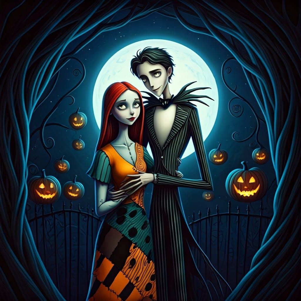 Romantic Couple in Eerie Moonlit Garden