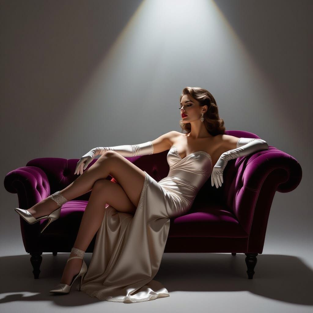 Woman on Chaise Lounge in Photorealistic Style