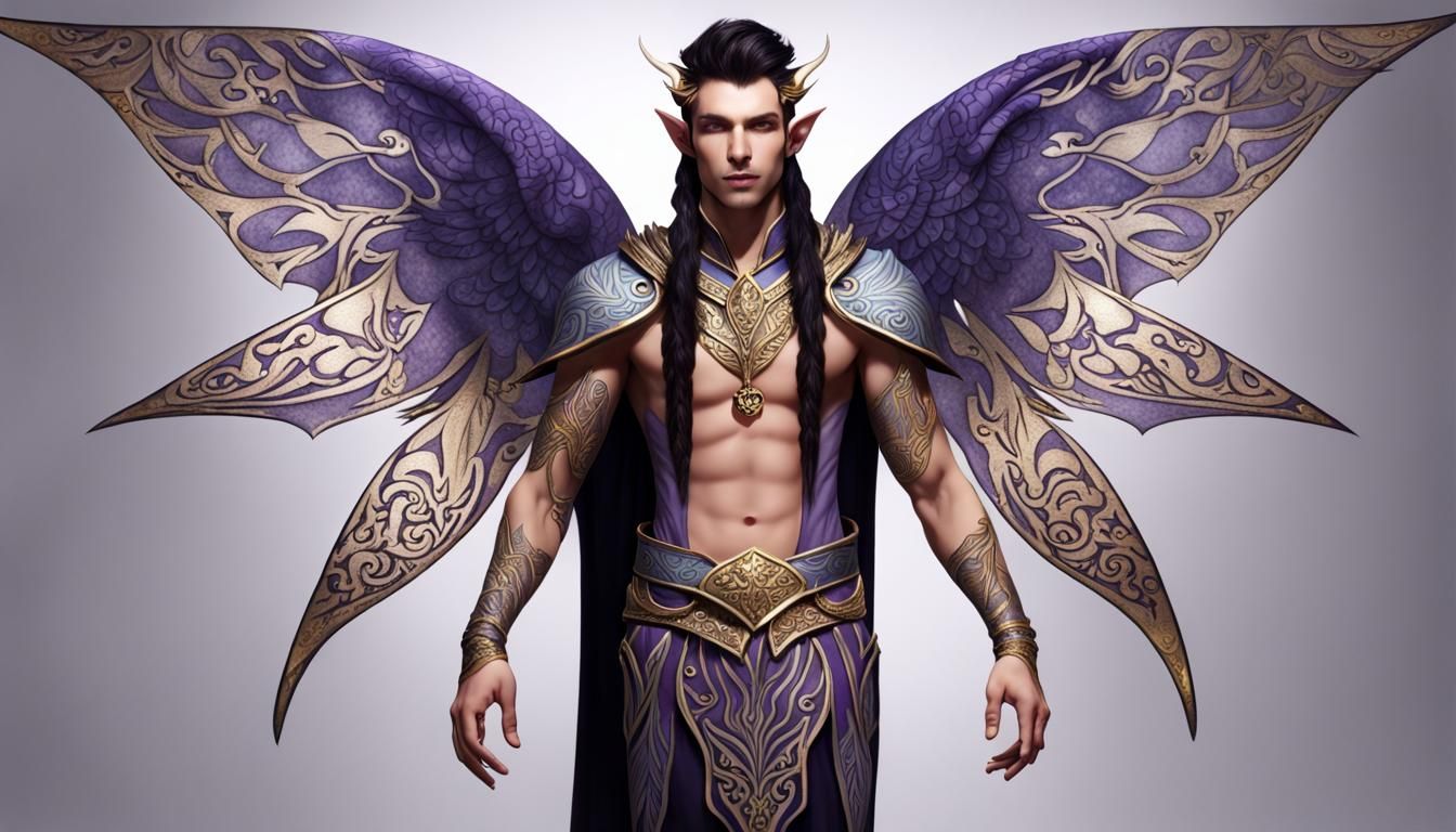 Avariel Elf with Wings, Purple and Gold Accents