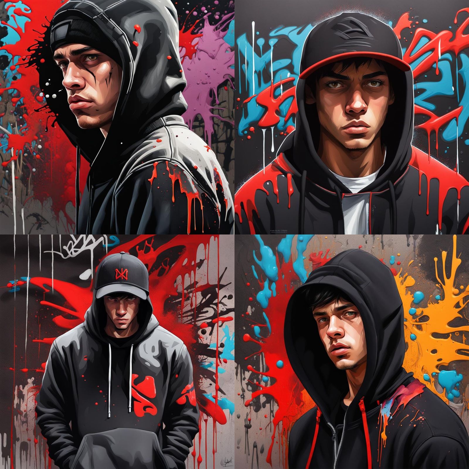 Young Man in Graffiti Art Style with Red Cap