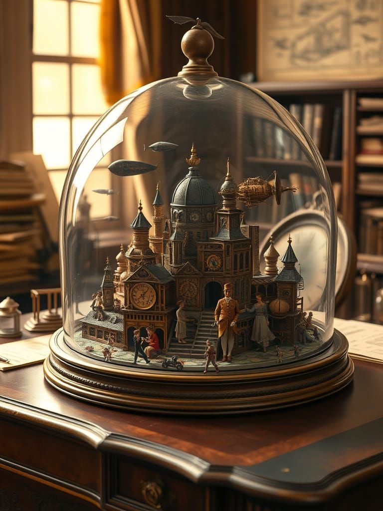 Miniature Steampunk City in Art Nouveau Style