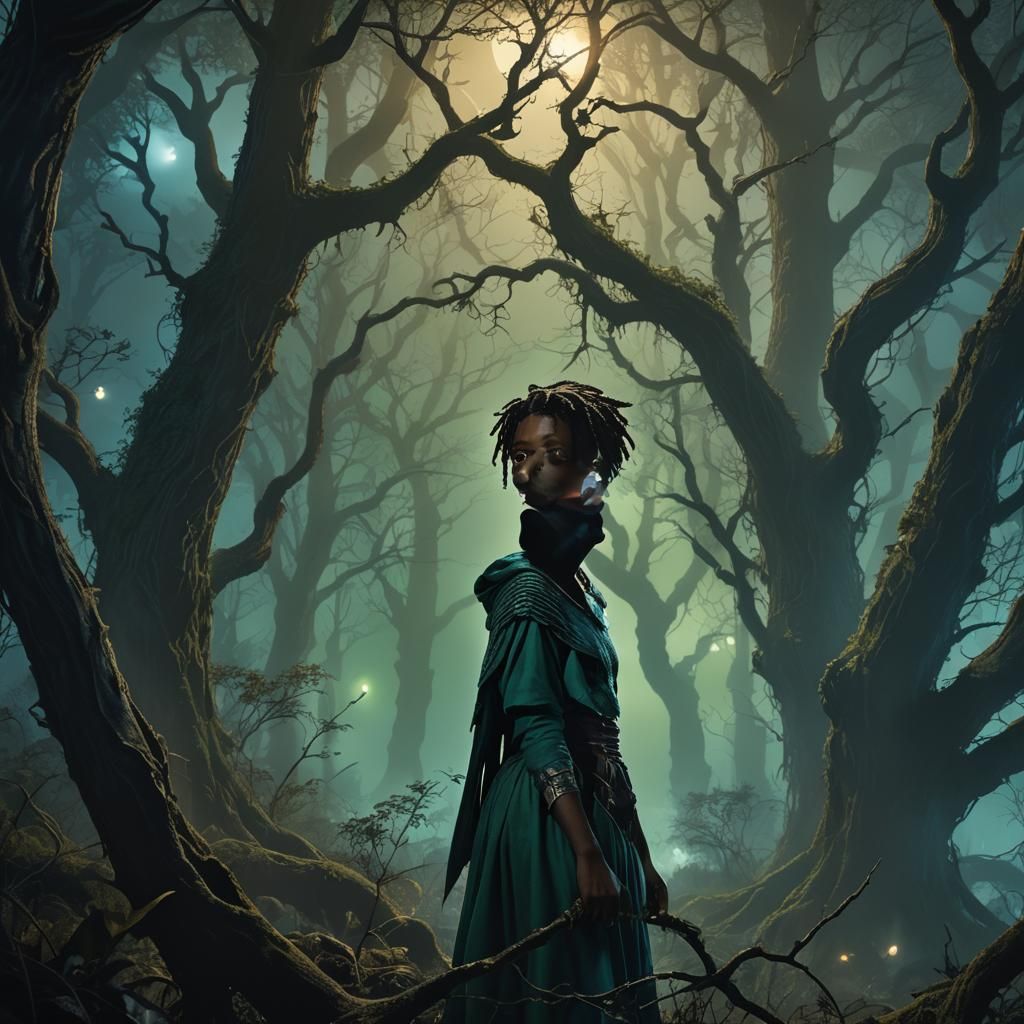 Eerie Forest at Night: Fantasy Concept Art