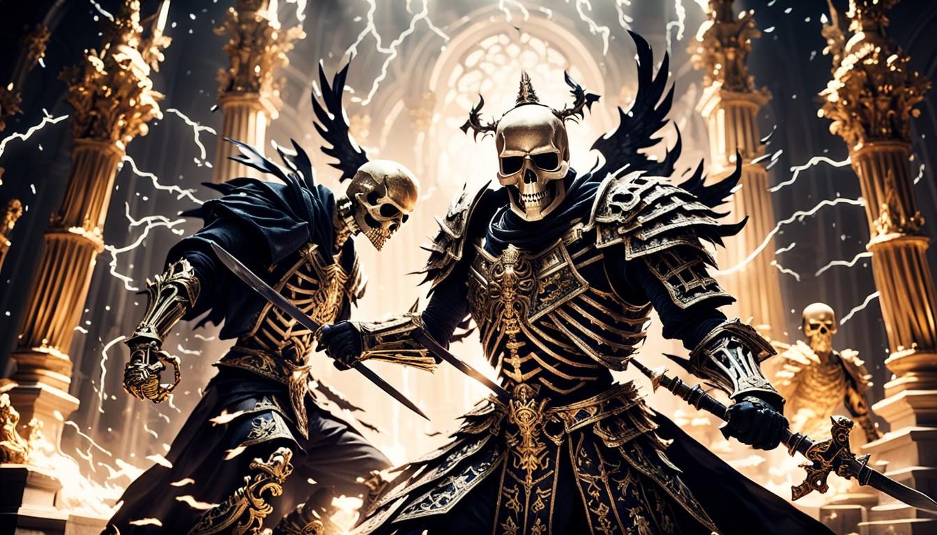 Skeleton Knight Battles in Lightning Storm