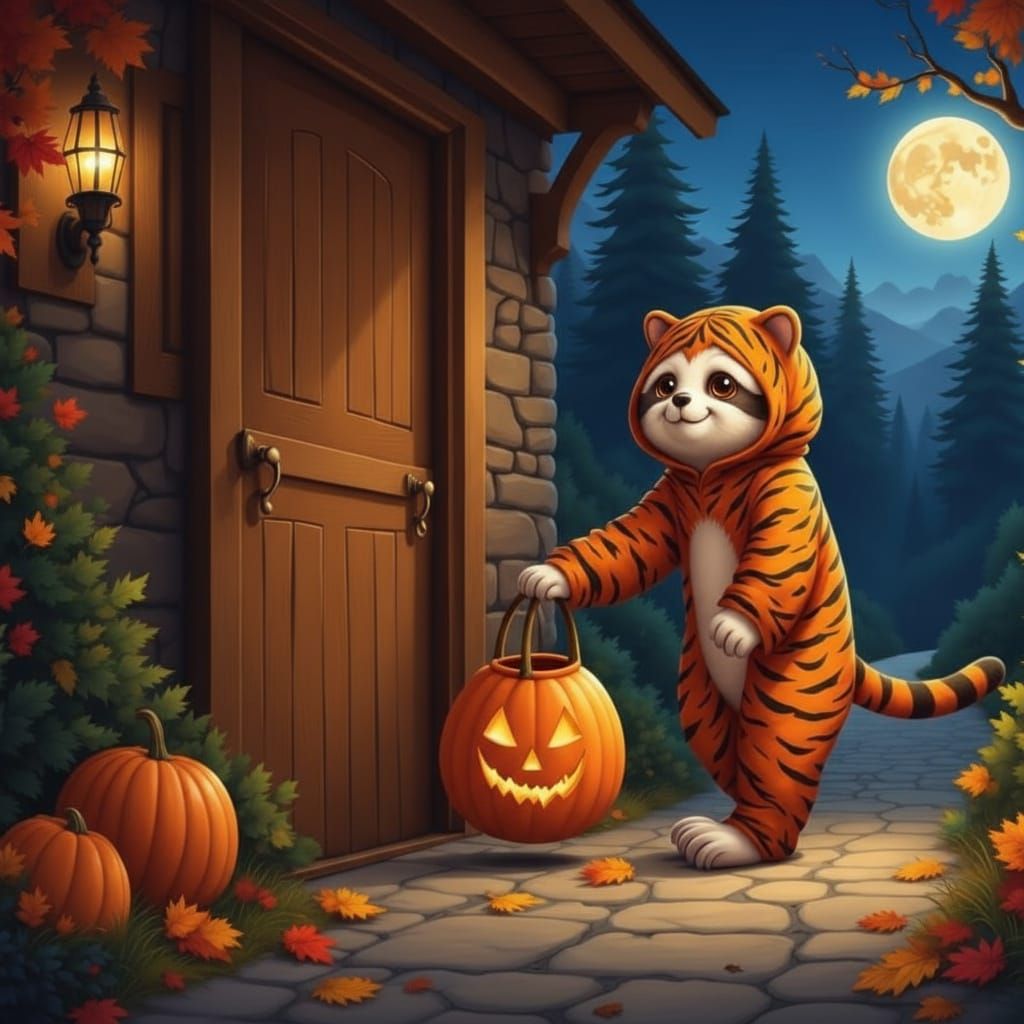 Cute Sloth in Tiger Costume Offers Candy