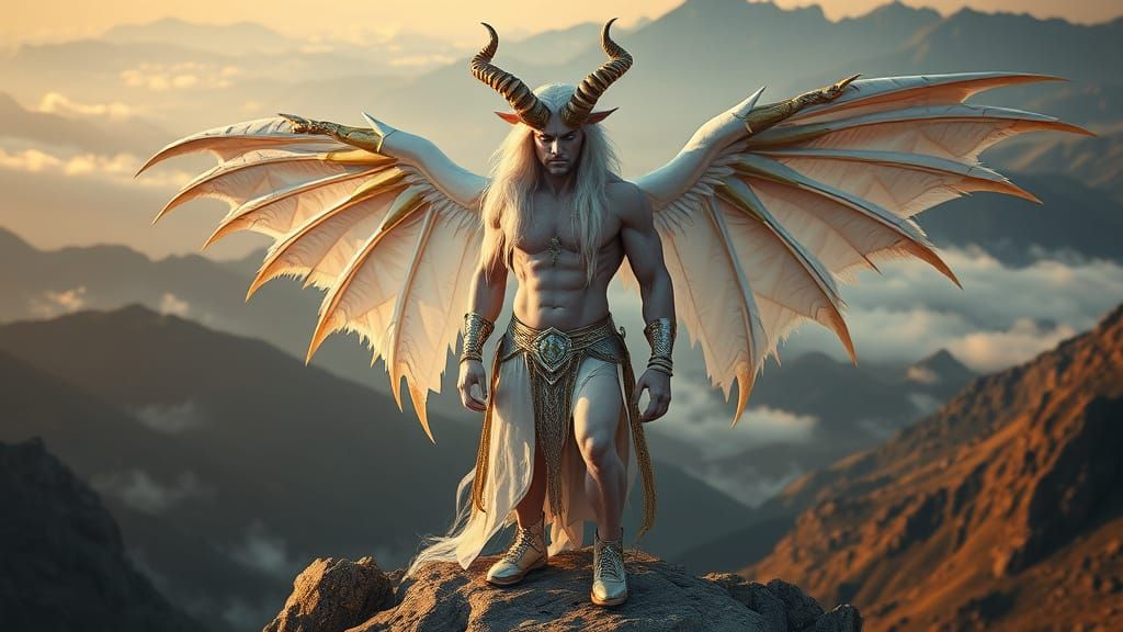 Ethereal Demon Lord with Golden Wings and Horns