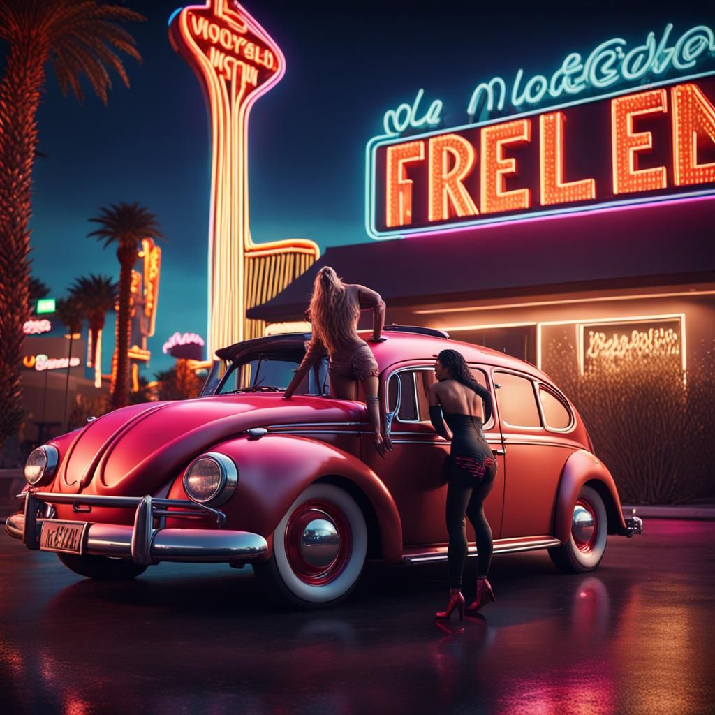 Las Vegas Motel with Dancers, Matte Painting
