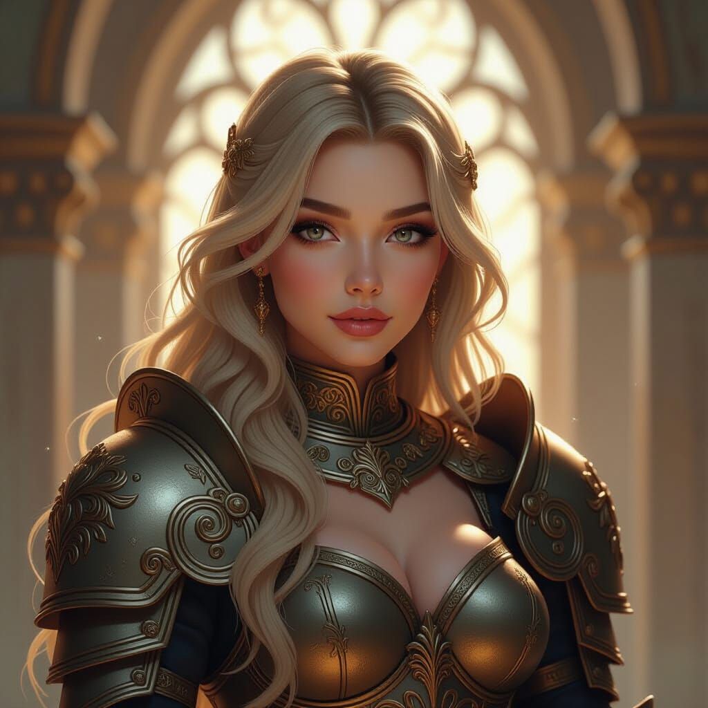 Voluptuous Knight Portrait in Hyperdetailed Digital Art