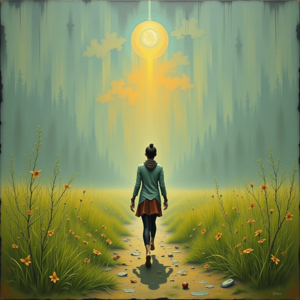 Barefoot Runner in Grassy Field with Dreamy Colors