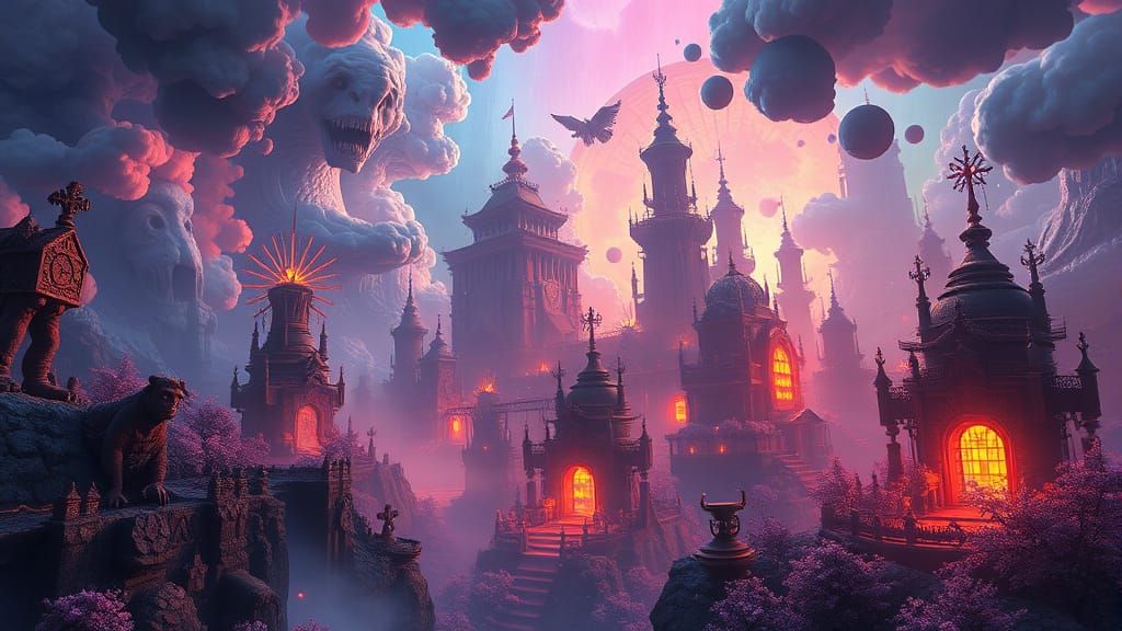 Ethereal Dreamscape in Vibrant Fantasy Art Style