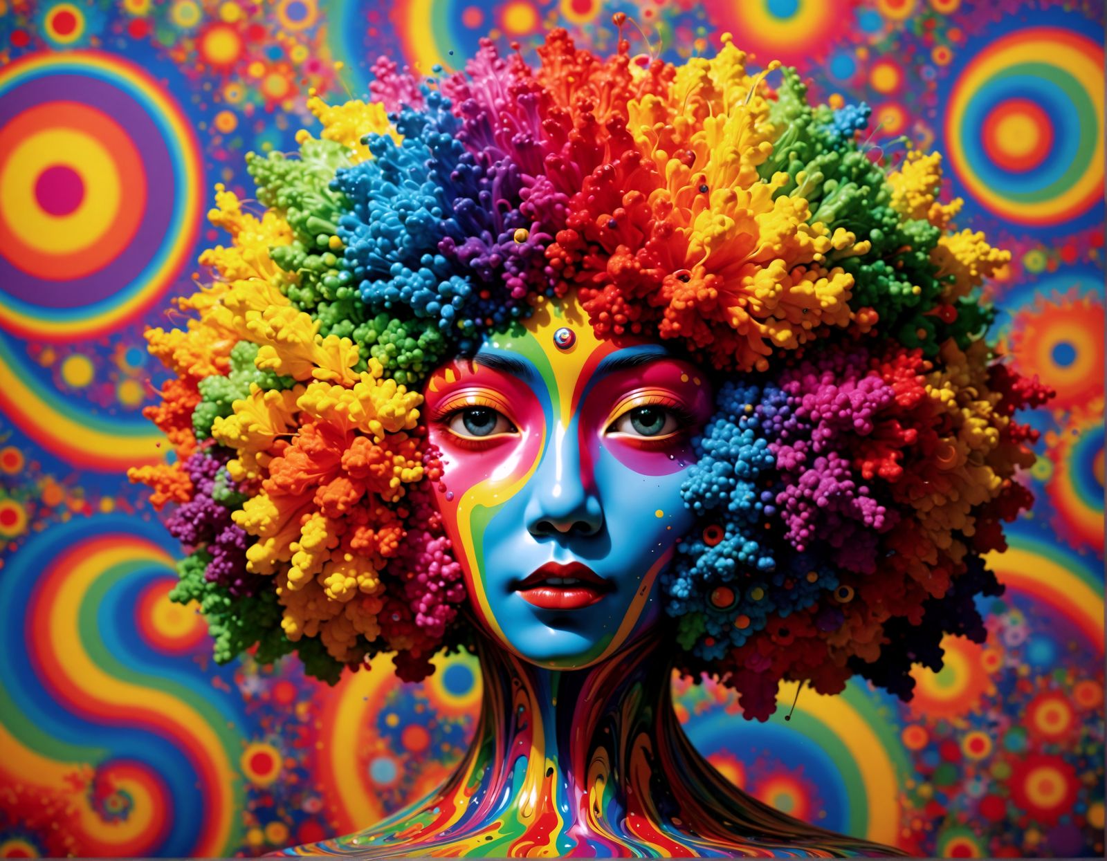 Rainbow Fractal Face in Vivid Colors