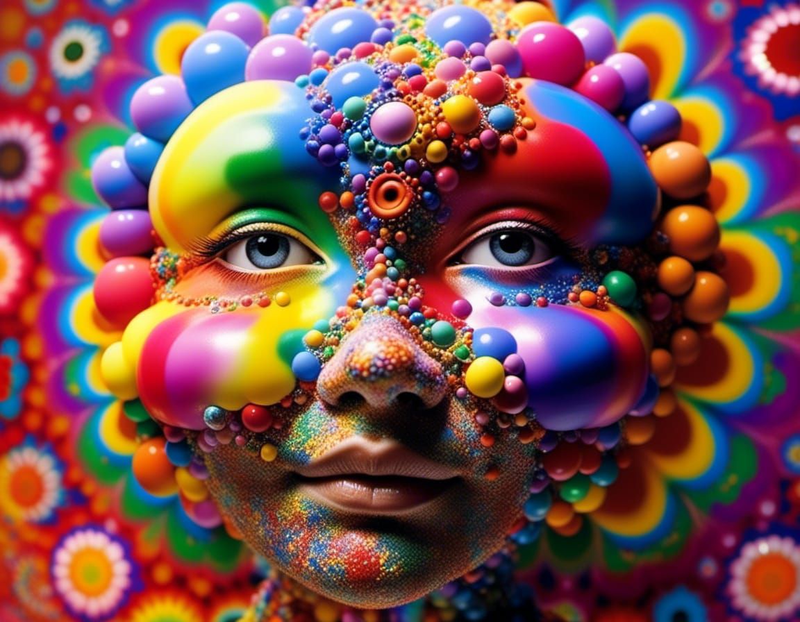Radiant Fractal Face in Rainbow Colors