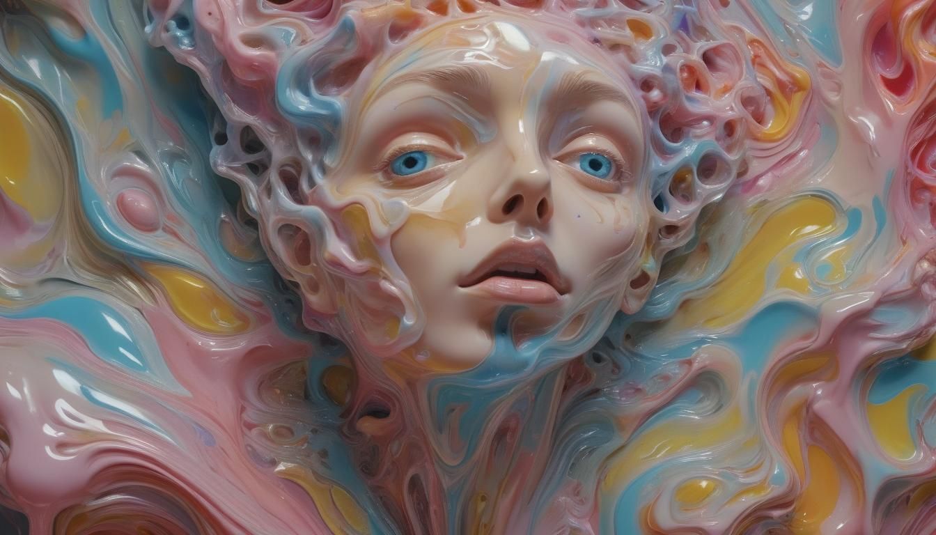 Surreal Melting Plastic Figure in Dreamlike State