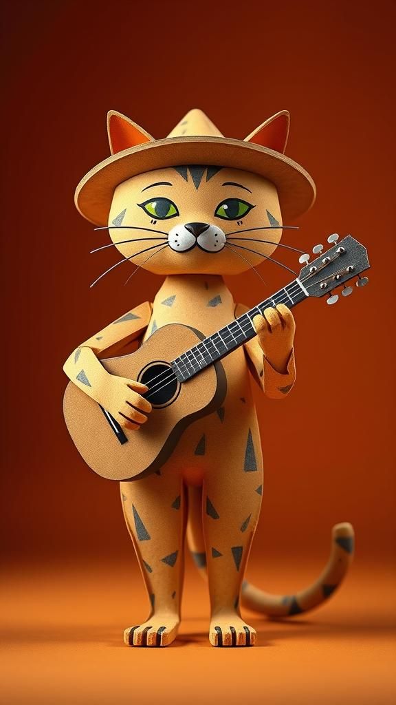 Cardboard Cat Serenade: A 2D Naive Art Rendition