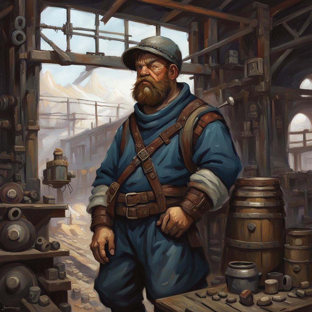 Dwarf Mechanic in Post-Apocalyptic Workshop