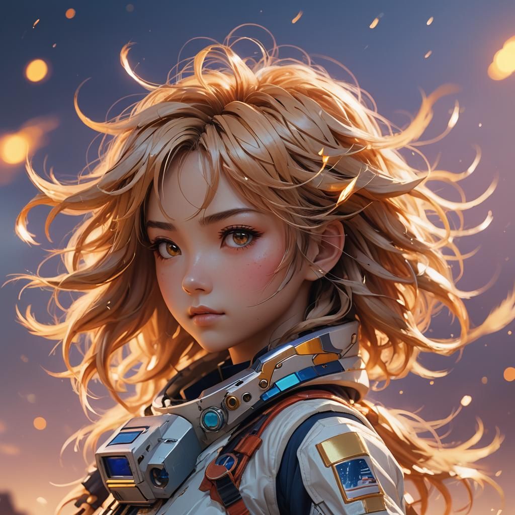 Astronaut Girl in Windstorm: Anime-Inspired 3D Art