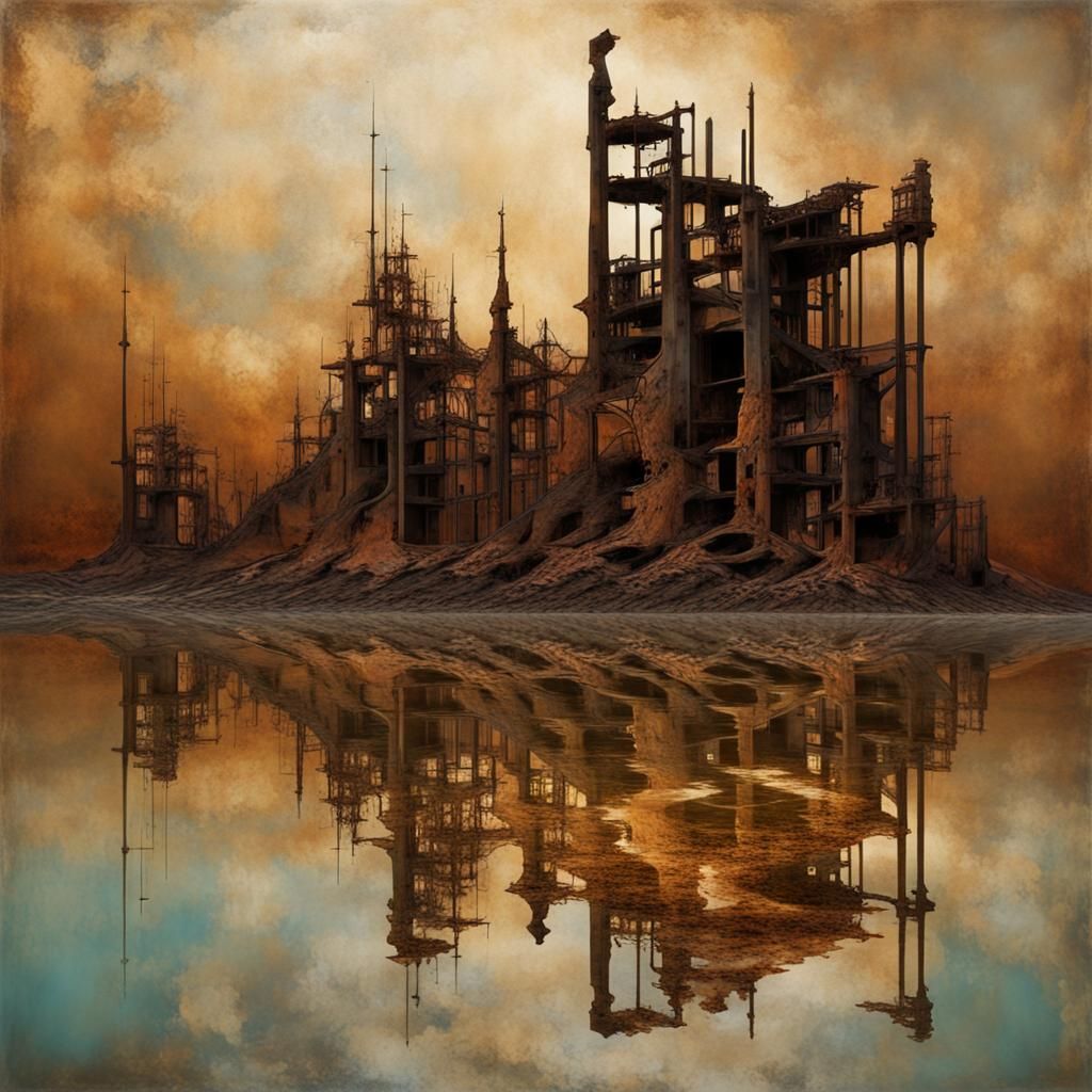 Surreal Illusion with Charred, Rusted Elements