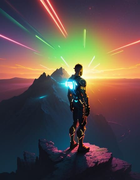 Person on Cliff in Sci-Fi Digital Painting