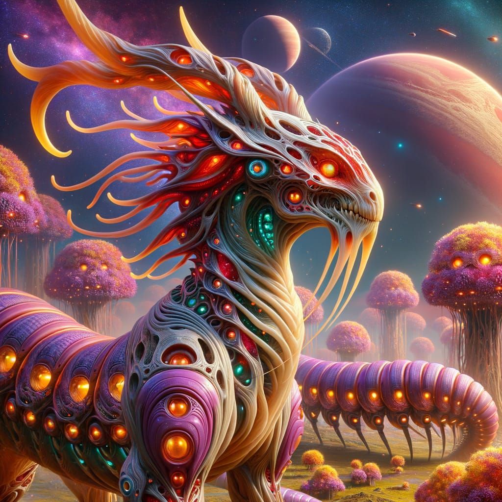 Cybernetic Qilin Soars on a Glowing Centipede