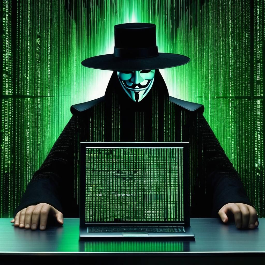 Hyperrealistic V for Vendetta in Matrix Style
