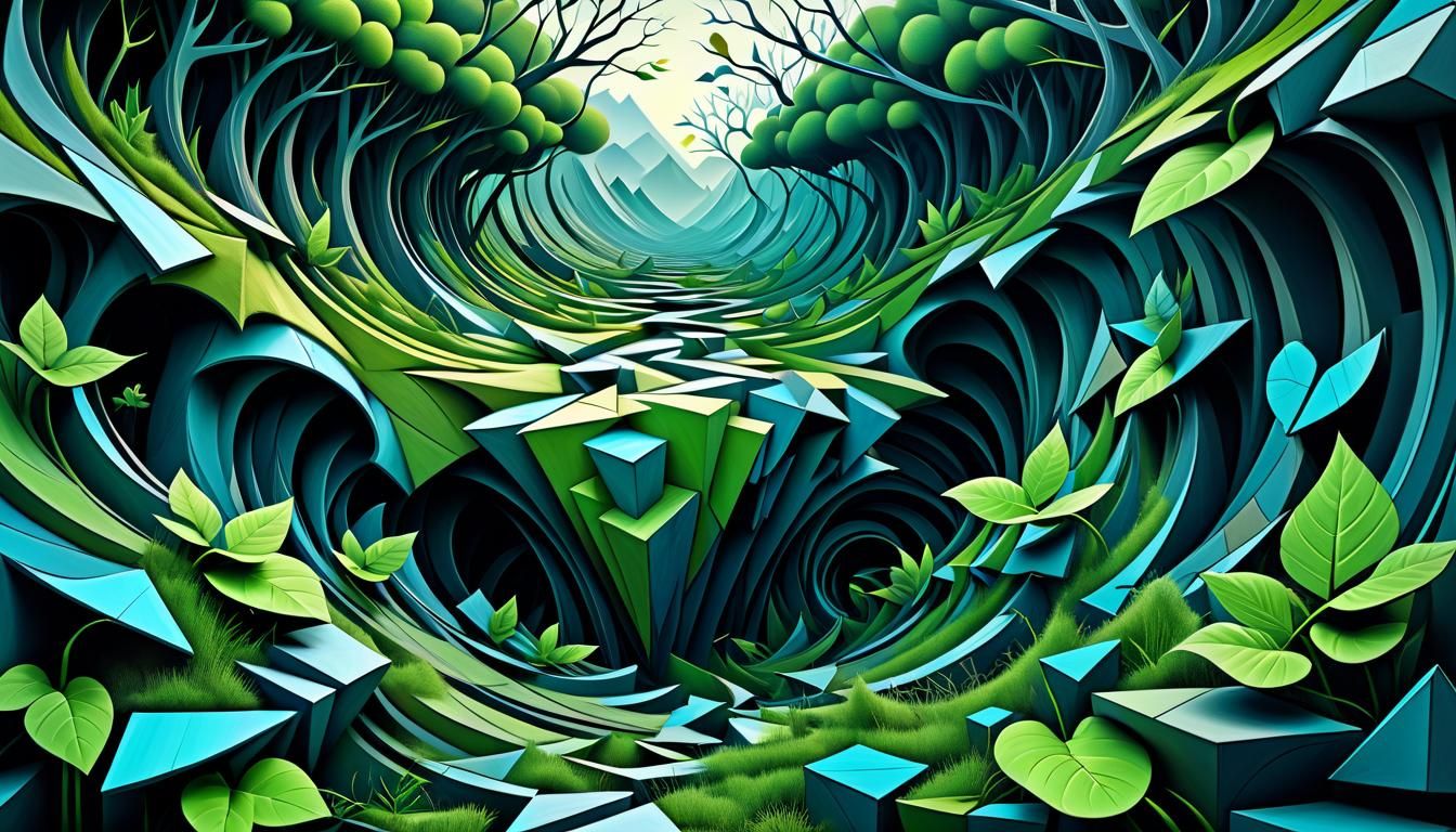 Abstract Cubist Nature Meets Chaos in 3D