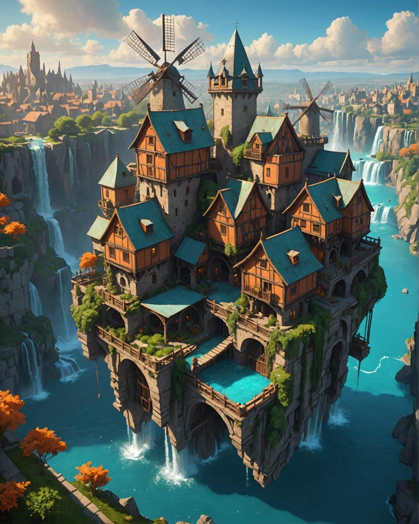 Spectacular Floating Sky City with Hanging Gardens