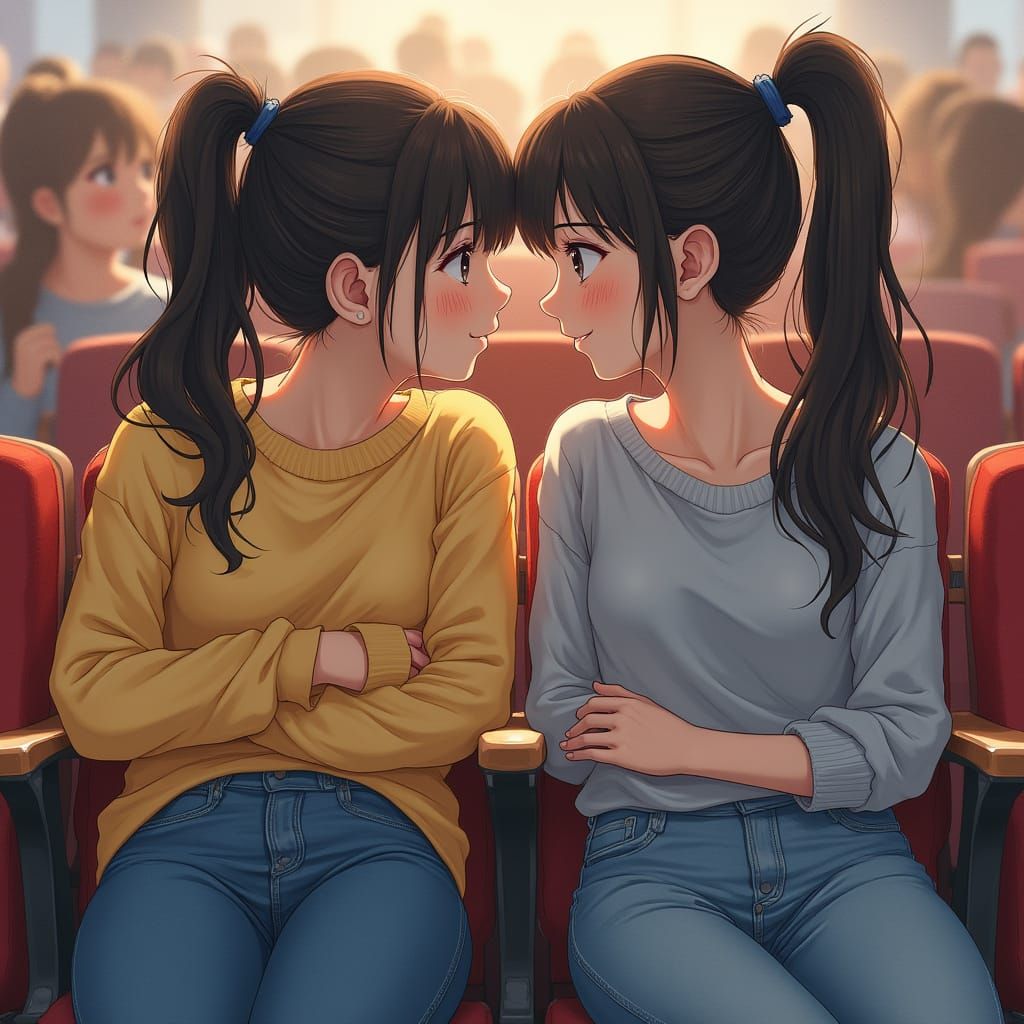 Two Friends Share a Whispered Secret in a Lecture Hall